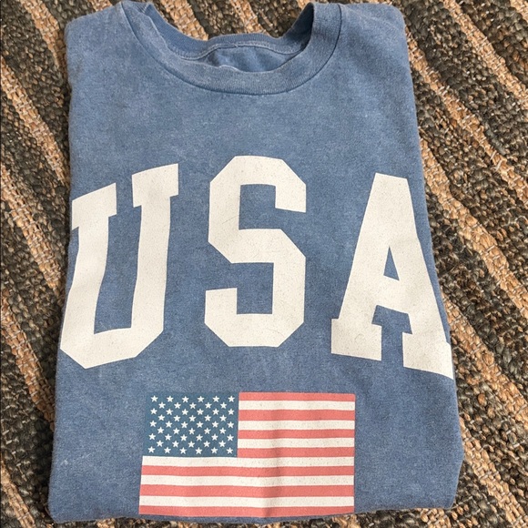 Social Culture Tops - USA Flag Graphic Tee - Blue Women's Top